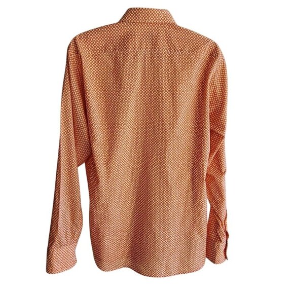 Hugo Boss Men's Slim Fit Long Sleeve Button-Up Shirt - Orange Geometric Print Lg - Picture 2 of 4